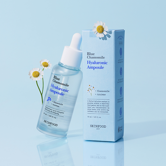 [NEW/Water Red] Blue Chamomile Hyaluronic Ampoule 50ml (Minari Cleansing Foam + 6 Pads included)