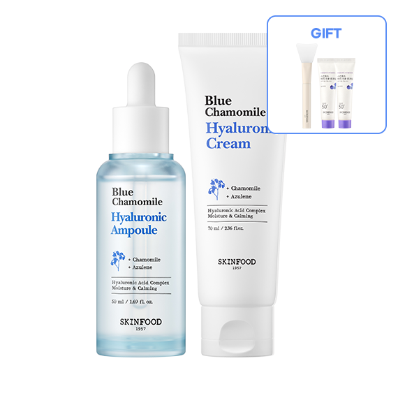 [NEW/Moisture Flood Set] Blue Chamomile Hyaluronic Ampoule + Cream (Silicone Brush + Moisture Sunscreen 30ml included)